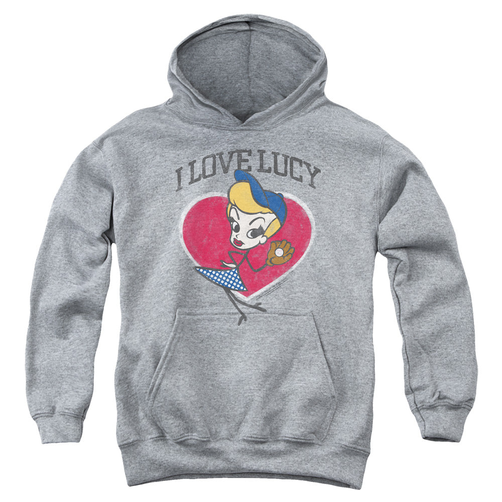 AN OFFCIALLY LICENSED I LOVE LUCY BASEBALL DIVA YOUTH HOODIE ATHLETIC HEATHER