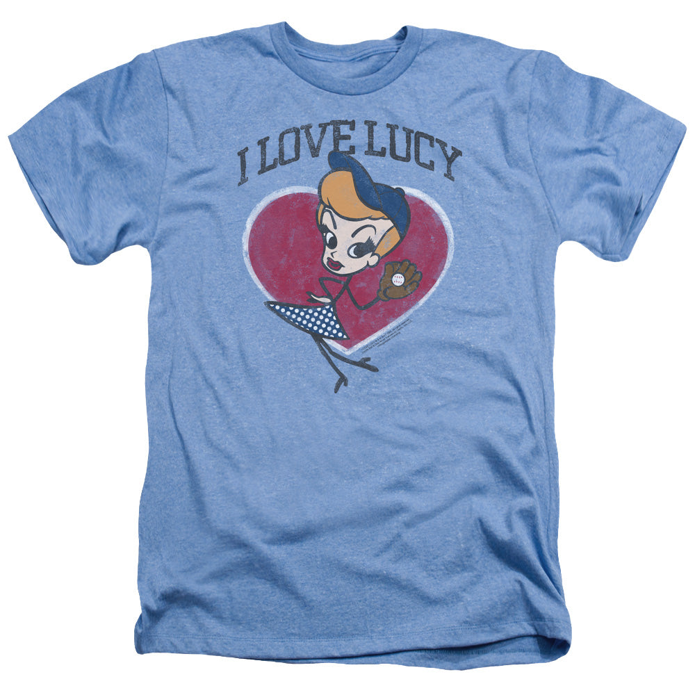 AN OFFCIALLY LICENSED I LOVE LUCY BASEBALL DIVA MEN'S HEATHER T-SHIRT LIGHT BLUE