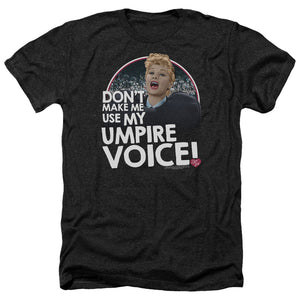 AN OFFCIALLY LICENSED I LOVE LUCY UMPIRE MEN'S HEATHER T-SHIRT CHARCOAL