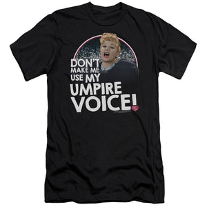 AN OFFCIALLY LICENSED I LOVE LUCY UMPIRE MEN'S PREMIUM SLIM FIT T-SHIRT BLACK