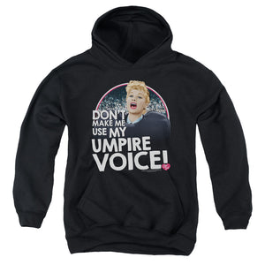AN OFFCIALLY LICENSED I LOVE LUCY UMPIRE YOUTH HOODIE BLACK