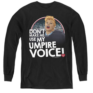 AN OFFCIALLY LICENSED I LOVE LUCY UMPIRE YOUTH LONG SLEEVE T-SHIRT BLACK