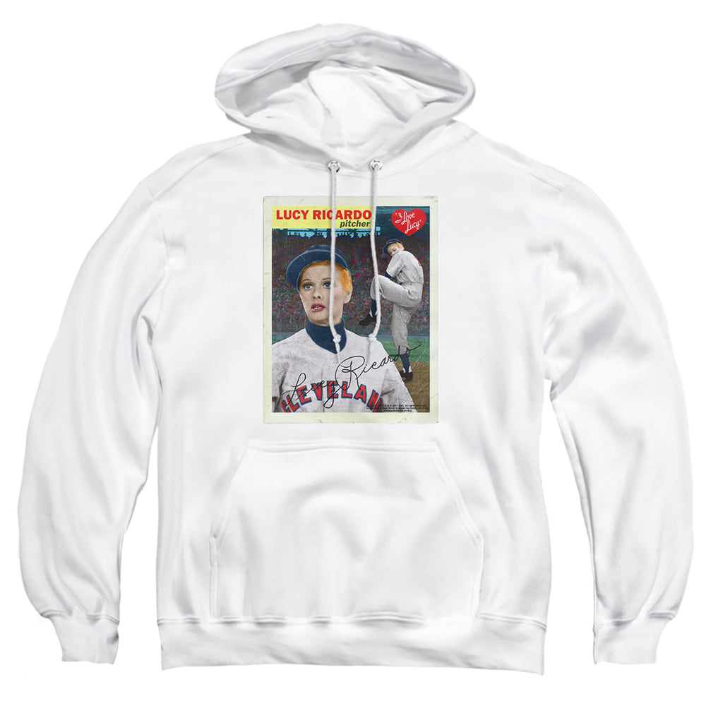AN OFFCIALLY LICENSED I LOVE LUCY TRADING CARD ADULT UNISEX PULLOVER HOODIE WHITE