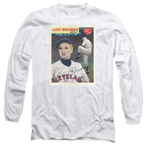 AN OFFCIALLY LICENSED I LOVE LUCY TRADING CARD MEN'S LONG SLEEVE T-SHIRT WHITE