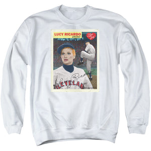 AN OFFCIALLY LICENSED I LOVE LUCY TRADING CARD ADULT UNISEX CREWNECK SWEATSHIRT WHITE