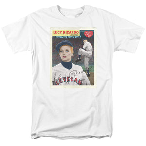AN OFFCIALLY LICENSED I LOVE LUCY TRADING CARD MEN'S REGULAR FIT T-SHIRT WHITE