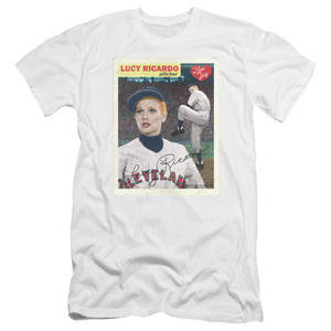 AN OFFCIALLY LICENSED I LOVE LUCY TRADING CARD MEN'S PREMIUM SLIM FIT T-SHIRT WHITE