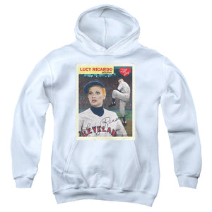 AN OFFCIALLY LICENSED I LOVE LUCY TRADING CARD YOUTH HOODIE WHITE