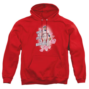 AN OFFCIALLY LICENSED I LOVE LUCY NO CRYING IN BASEBALL ADULT UNISEX PULLOVER HOODIE RED