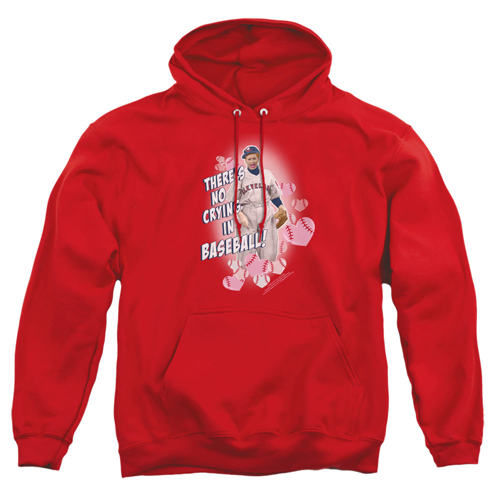 AN OFFCIALLY LICENSED I LOVE LUCY NO CRYING IN BASEBALL ADULT UNISEX PULLOVER HOODIE RED
