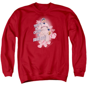 AN OFFCIALLY LICENSED I LOVE LUCY NO CRYING IN BASEBALL ADULT UNISEX CREWNECK SWEATSHIRT RED