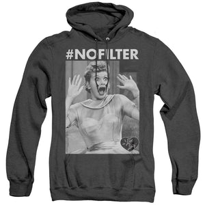 AN OFFCIALLY LICENSED I LOVE LUCY NO FILTER ADULT UNISEX HEATHER PULLOVER HOODIE BLACK