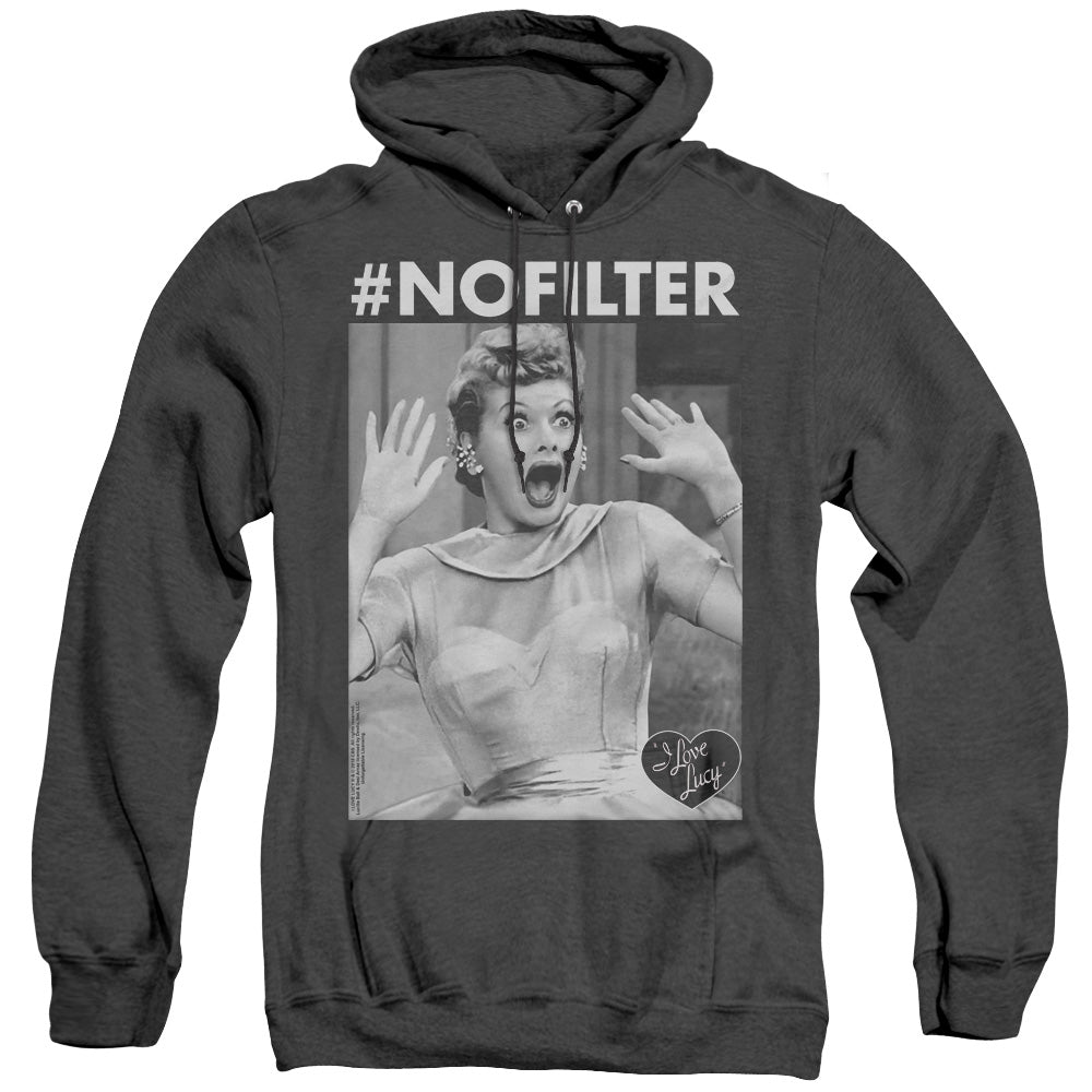 AN OFFCIALLY LICENSED I LOVE LUCY NO FILTER ADULT UNISEX HEATHER PULLOVER HOODIE BLACK