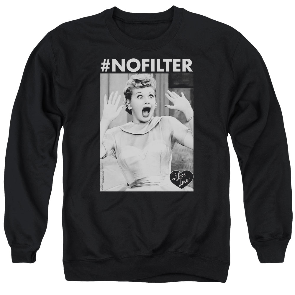 AN OFFCIALLY LICENSED I LOVE LUCY NO FILTER ADULT UNISEX CREWNECK SWEATSHIRT BLACK