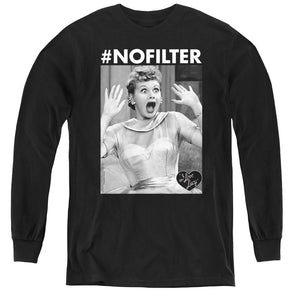 AN OFFCIALLY LICENSED I LOVE LUCY NO FILTER YOUTH LONG SLEEVE T-SHIRT BLACK