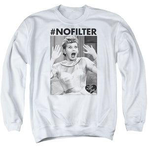 AN OFFCIALLY LICENSED I LOVE LUCY NO FILTER ADULT UNISEX CREWNECK SWEATSHIRT WHITE