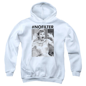 AN OFFCIALLY LICENSED I LOVE LUCY NO FILTER YOUTH HOODIE WHITE