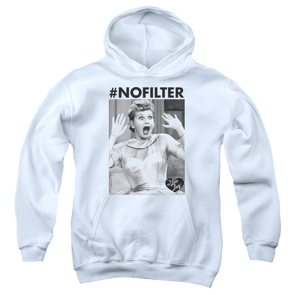 AN OFFCIALLY LICENSED I LOVE LUCY NO FILTER YOUTH HOODIE WHITE