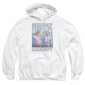 AN OFFCIALLY LICENSED I LOVE LUCY SERIOUSLY CANNOT ADULT UNISEX PULLOVER HOODIE WHITE