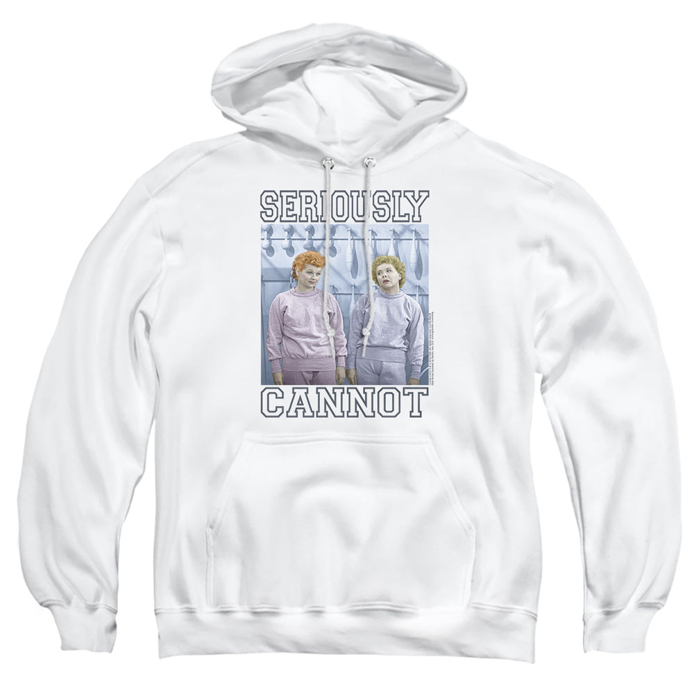 AN OFFCIALLY LICENSED I LOVE LUCY SERIOUSLY CANNOT ADULT UNISEX PULLOVER HOODIE WHITE