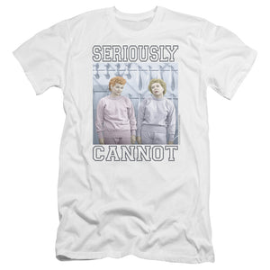 AN OFFCIALLY LICENSED I LOVE LUCY SERIOUSLY CANNOT MEN'S PREMIUM SLIM FIT T-SHIRT WHITE