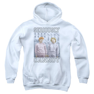 AN OFFCIALLY LICENSED I LOVE LUCY SERIOUSLY CANNOT YOUTH HOODIE WHITE