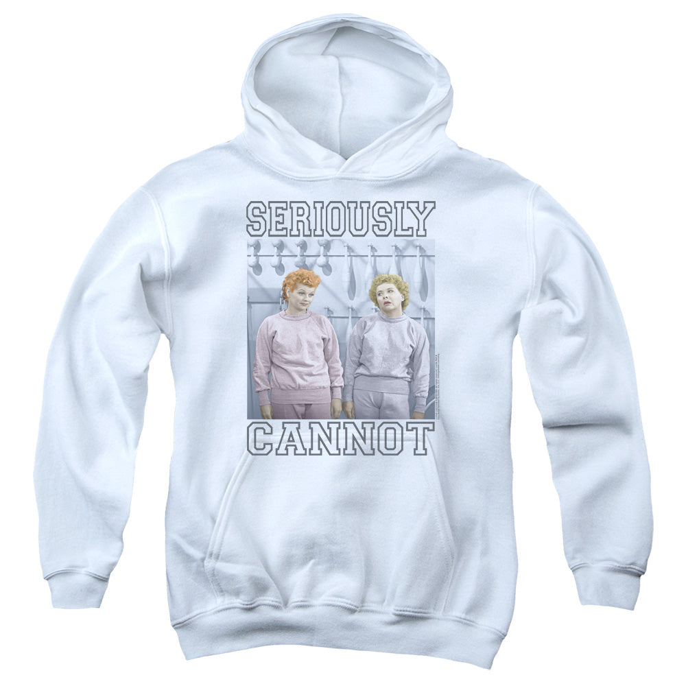 AN OFFCIALLY LICENSED I LOVE LUCY SERIOUSLY CANNOT YOUTH HOODIE WHITE