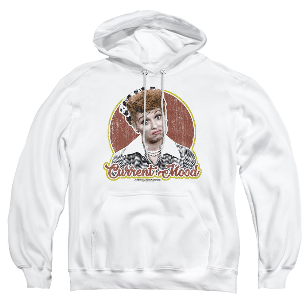 AN OFFCIALLY LICENSED I LOVE LUCY CURRENT MOOD ADULT UNISEX PULLOVER HOODIE WHITE