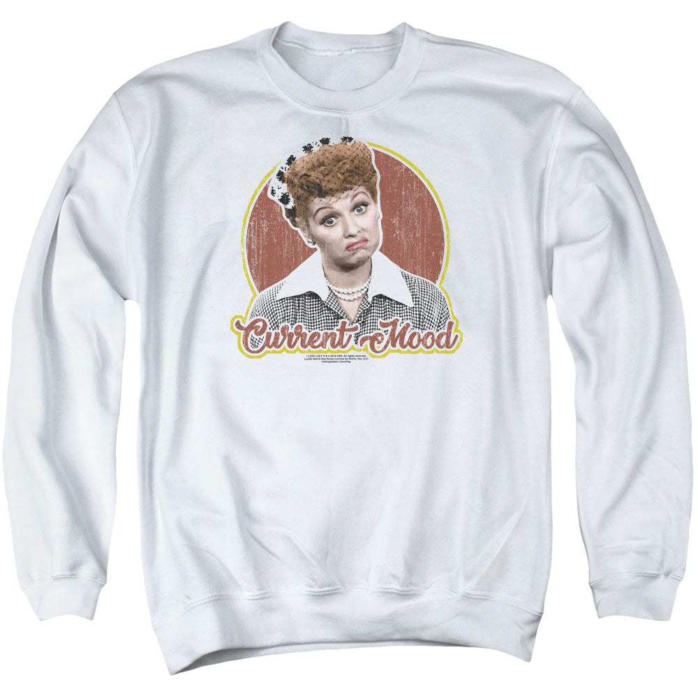 AN OFFCIALLY LICENSED I LOVE LUCY CURRENT MOOD ADULT UNISEX CREWNECK SWEATSHIRT WHITE
