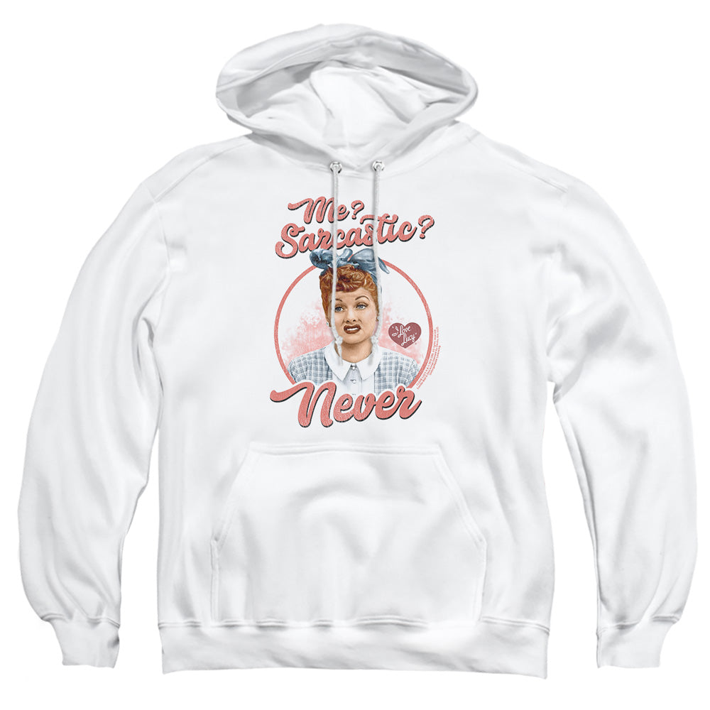 AN OFFCIALLY LICENSED I LOVE LUCY SARCASTIC ADULT UNISEX PULLOVER HOODIE WHITE