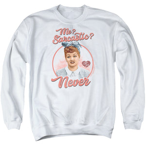 AN OFFCIALLY LICENSED I LOVE LUCY SARCASTIC ADULT UNISEX CREWNECK SWEATSHIRT WHITE