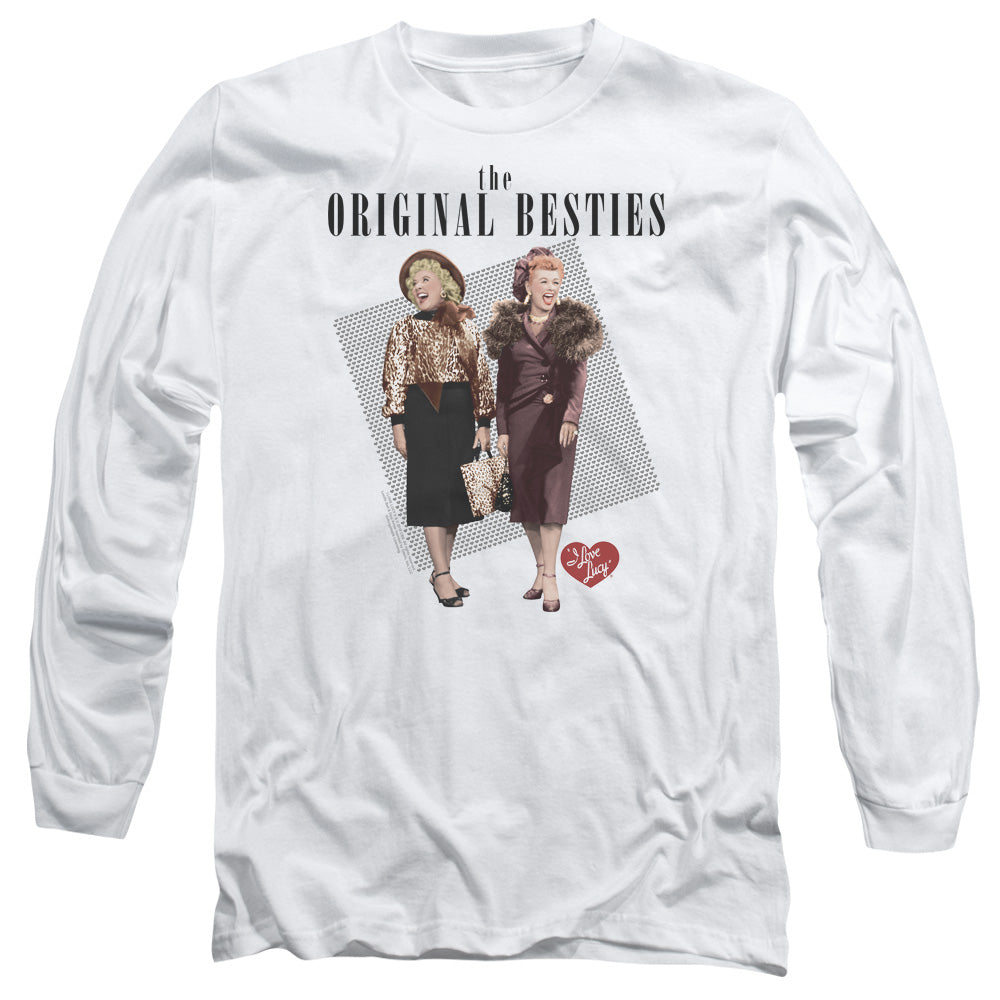 AN OFFCIALLY LICENSED I LOVE LUCY ORIGINAL BESTIE MEN'S LONG SLEEVE T-SHIRT WHITE