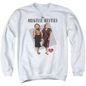 AN OFFCIALLY LICENSED I LOVE LUCY ORIGINAL BESTIE ADULT UNISEX CREWNECK SWEATSHIRT WHITE