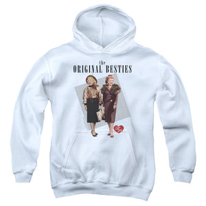 AN OFFCIALLY LICENSED I LOVE LUCY ORIGINAL BESTIE YOUTH HOODIE WHITE