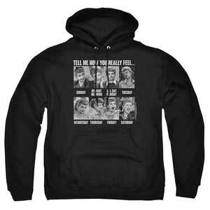 AN OFFCIALLY LICENSED I LOVE LUCY 8 DAYS A WEEK ADULT UNISEX PULLOVER HOODIE BLACK