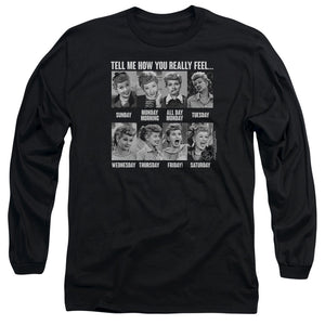 AN OFFCIALLY LICENSED I LOVE LUCY 8 DAYS A WEEK MEN'S LONG SLEEVE T-SHIRT BLACK