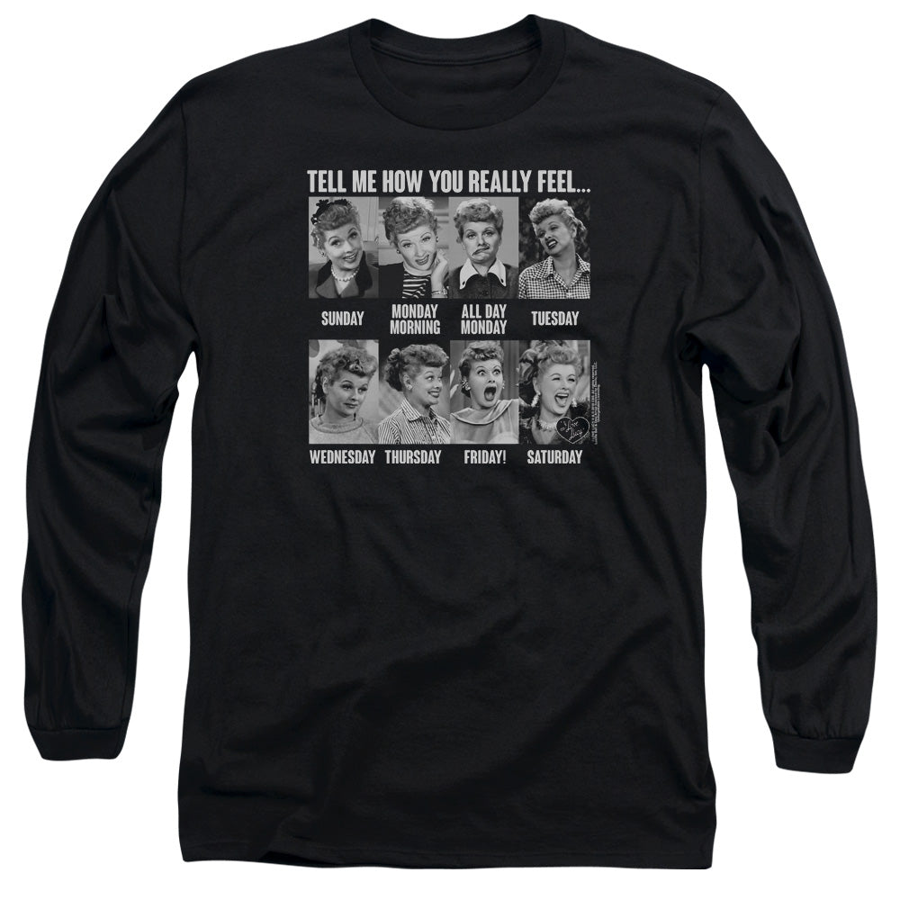 AN OFFCIALLY LICENSED I LOVE LUCY 8 DAYS A WEEK MEN'S LONG SLEEVE T-SHIRT BLACK