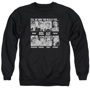 AN OFFCIALLY LICENSED I LOVE LUCY 8 DAYS A WEEK ADULT UNISEX CREWNECK SWEATSHIRT BLACK