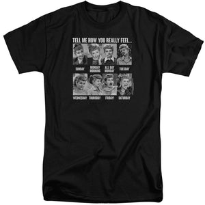 AN OFFCIALLY LICENSED I LOVE LUCY 8 DAYS A WEEK MEN'S TALL FIT T-SHIRT BLACK
