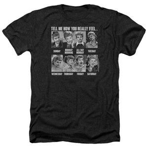 AN OFFCIALLY LICENSED I LOVE LUCY 8 DAYS A WEEK MEN'S HEATHER T-SHIRT CHARCOAL