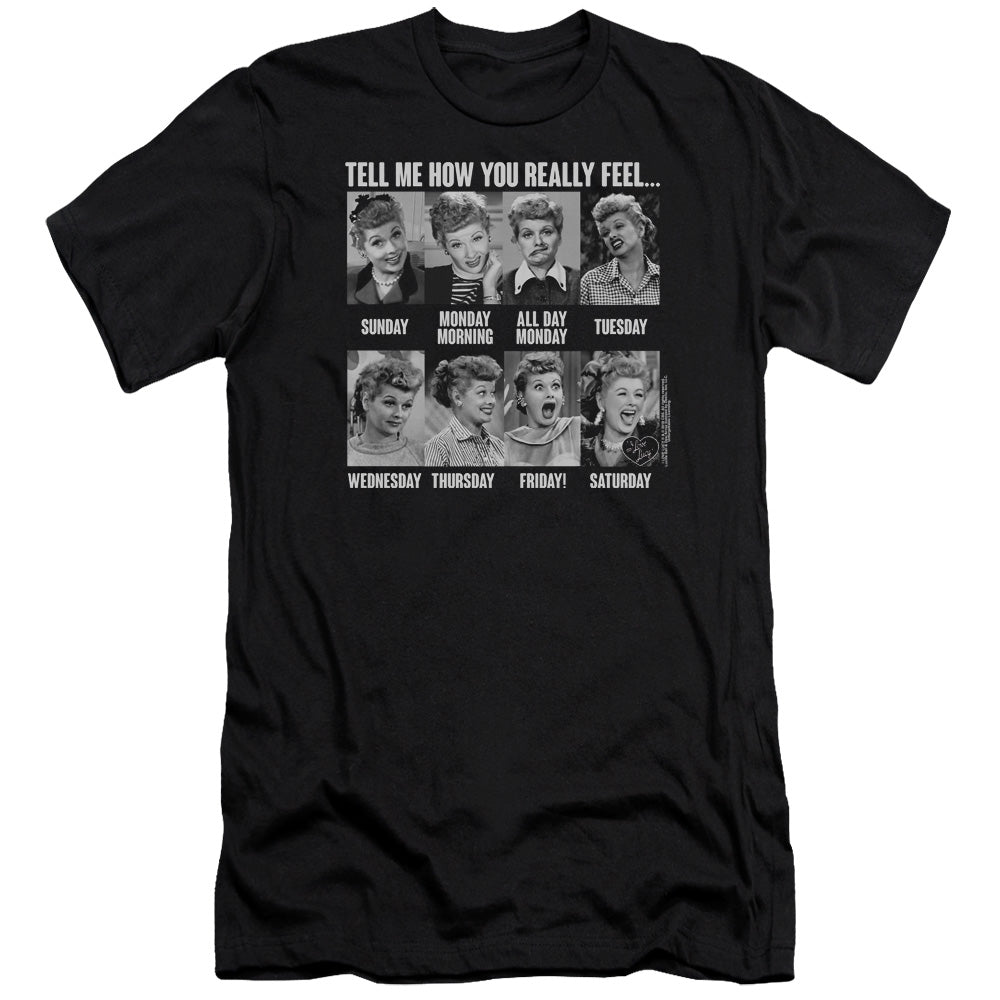 AN OFFCIALLY LICENSED I LOVE LUCY 8 DAYS A WEEK MEN'S PREMIUM SLIM FIT T-SHIRT BLACK