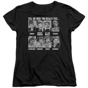 AN OFFCIALLY LICENSED I LOVE LUCY 8 DAYS A WEEK WOMEN'S REGULAR FIT T-SHIRT BLACK