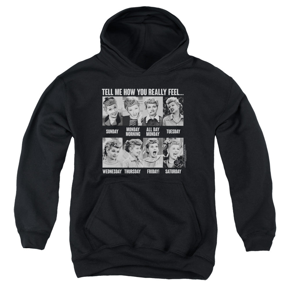 AN OFFCIALLY LICENSED I LOVE LUCY 8 DAYS A WEEK YOUTH HOODIE BLACK
