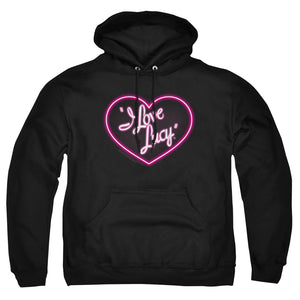 AN OFFCIALLY LICENSED I LOVE LUCY NEON LOGO ADULT UNISEX PULLOVER HOODIE BLACK