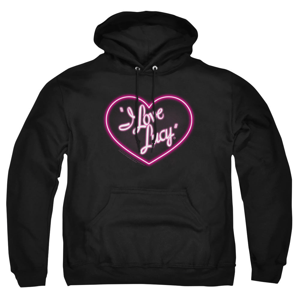 AN OFFCIALLY LICENSED I LOVE LUCY NEON LOGO ADULT UNISEX PULLOVER HOODIE BLACK