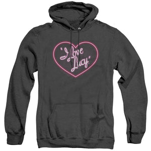AN OFFCIALLY LICENSED I LOVE LUCY NEON LOGO ADULT UNISEX HEATHER PULLOVER HOODIE BLACK