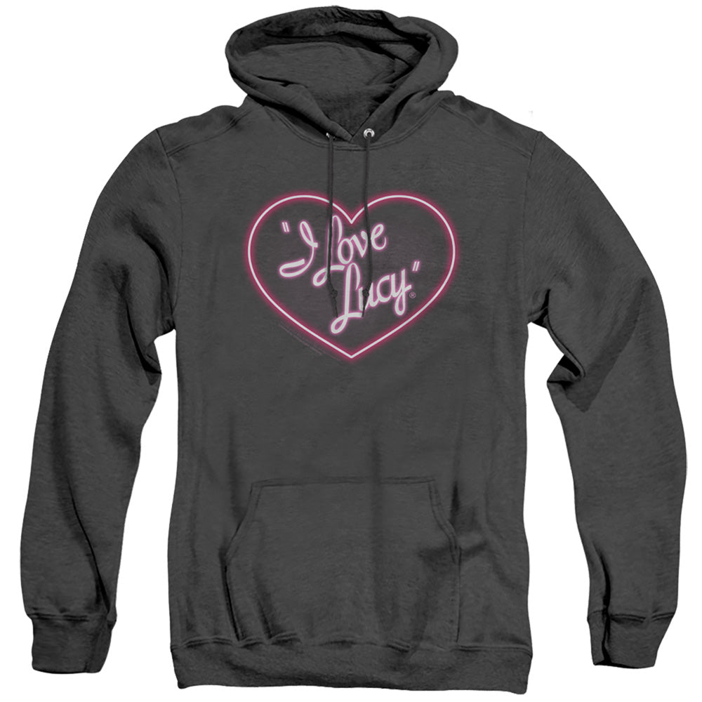 AN OFFCIALLY LICENSED I LOVE LUCY NEON LOGO ADULT UNISEX HEATHER PULLOVER HOODIE BLACK