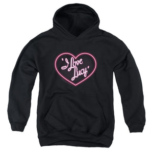 AN OFFCIALLY LICENSED I LOVE LUCY NEON LOGO YOUTH HOODIE BLACK