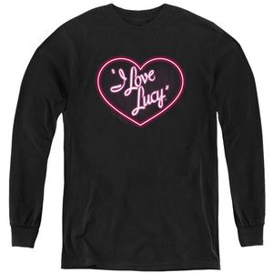 AN OFFCIALLY LICENSED I LOVE LUCY NEON LOGO YOUTH LONG SLEEVE T-SHIRT BLACK