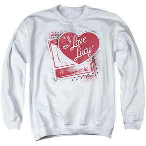 AN OFFCIALLY LICENSED I LOVE LUCY SPRAY PAINT HEART ADULT UNISEX CREWNECK SWEATSHIRT WHITE